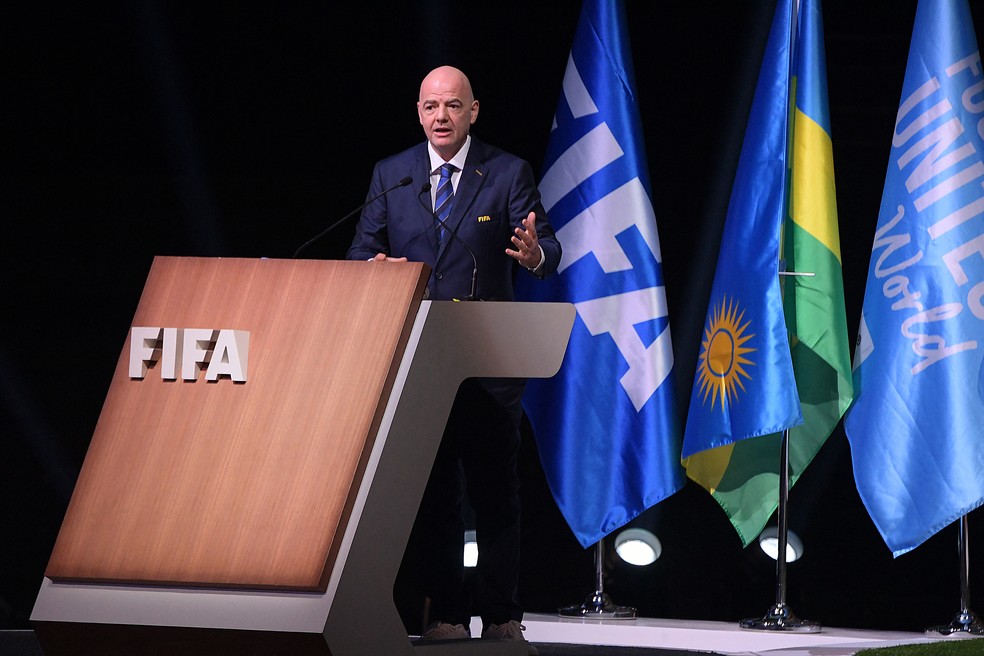 Gianni Infantino em discurso após reeleição na Fifa - Foto: AFP